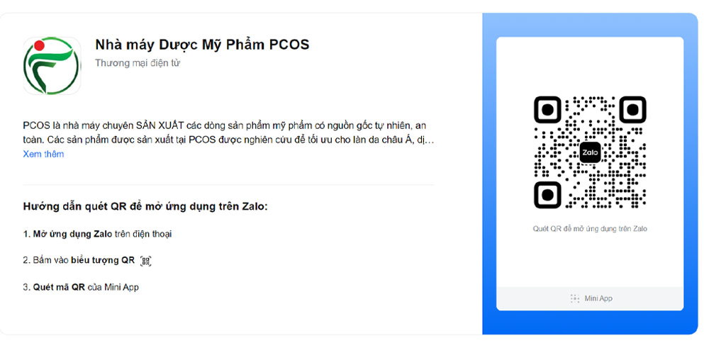 Zalo OA page nhà máy dược mỹ phẩm PCOS